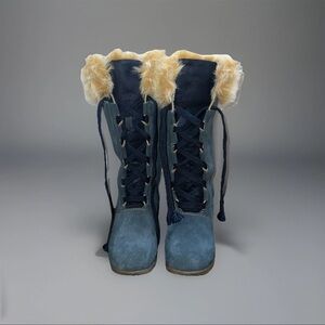 Sporto Navy and Tan Faux Fur-Trimmed Winter Boots LILA 6.5.